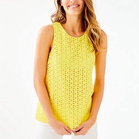 Lily Pulitzer Iona Top in Pineapple Juice Eyelet Tank XS - Picture 1 of 8